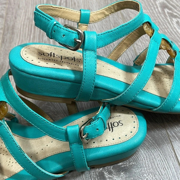 NWOT Softspots Leather Sabira Teal Sandals Pillowtop Technology 6.5M - Picture 14 of 15